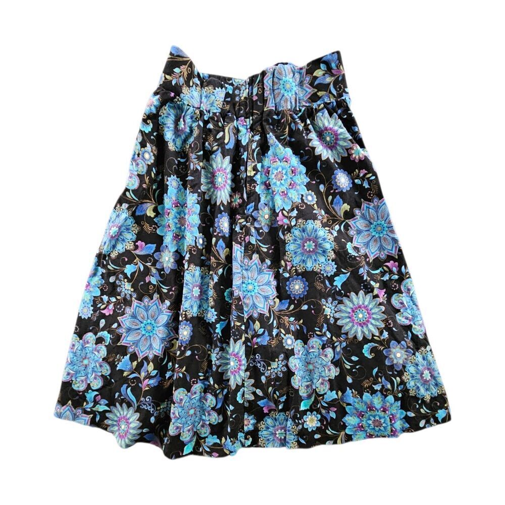 ModCloth Womens S A-line Skirt Dark Floral Blue Pockets Retro Rockabilly Lined - Picture 3 of 8